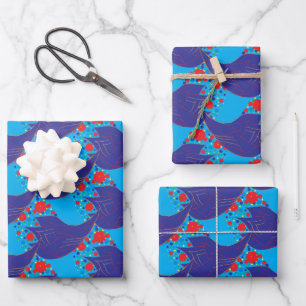 Modern abstract BLUE and red Rainbow drops pattern Wrapping Paper Sheet