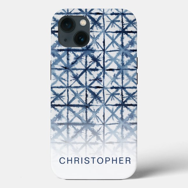Modern Abstract Blue and White Shibori Pattern Case-Mate iPhone Case (Back)