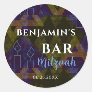 Modern Abstract Blue Bar Mitzvah Bold  Classic Round Sticker