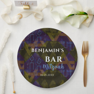 Modern Abstract Blue Bar Mitzvah Bold Paper Plate