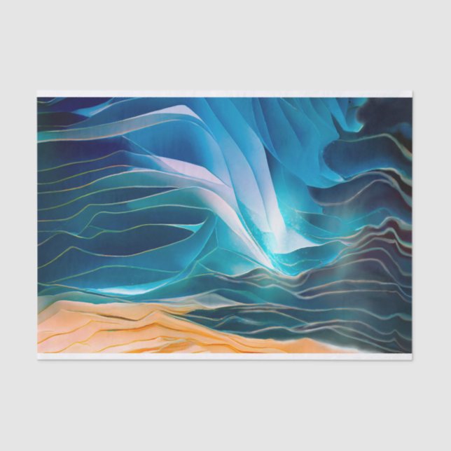 Modern Abstract Blue Beach Wave  Tissue Paper (Front)