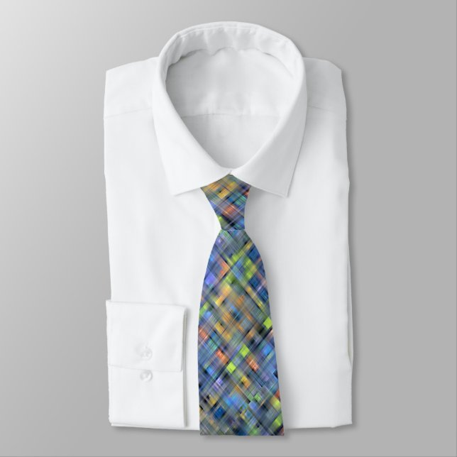 Modern Abstract Blue Brown Geometric Neck Tie (Tied)