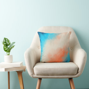 Modern Abstract Blue Cream Orange Pattern Throw Pillow