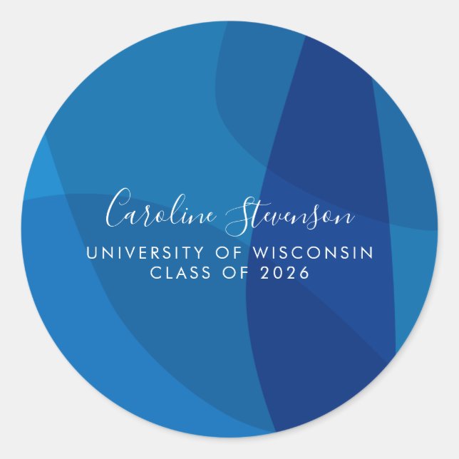 Modern Abstract Blue Custom Graduation  Classic Round Sticker (Front)
