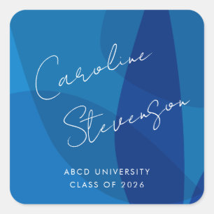 Modern Abstract Blue Custom Graduation Square Sticker