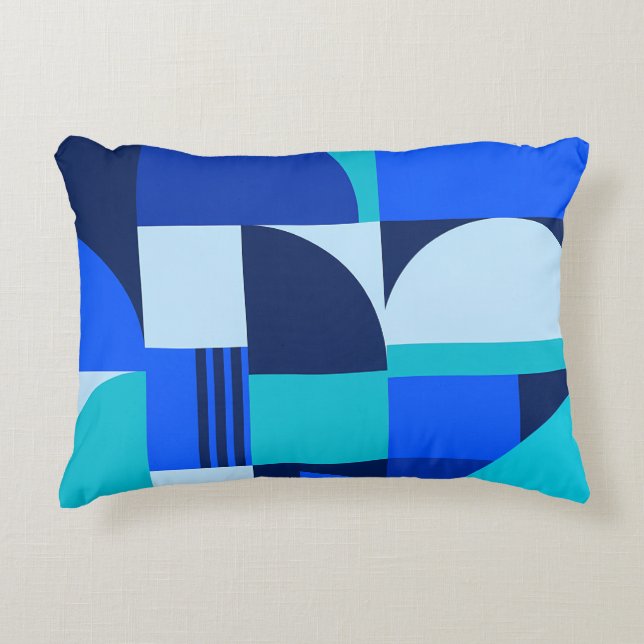 Modern Abstract Blue Geometric Shapes Pattern Accent Pillow (Front)