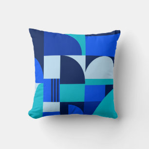 Modern Abstract Blue Geometric Shapes Pattern Throw Pillow