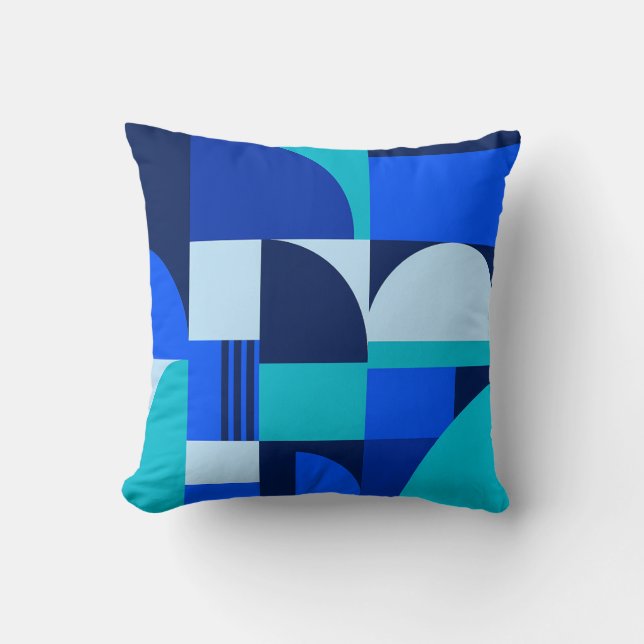 Modern Abstract Blue Geometric Shapes Pattern Throw Pillow (Front)