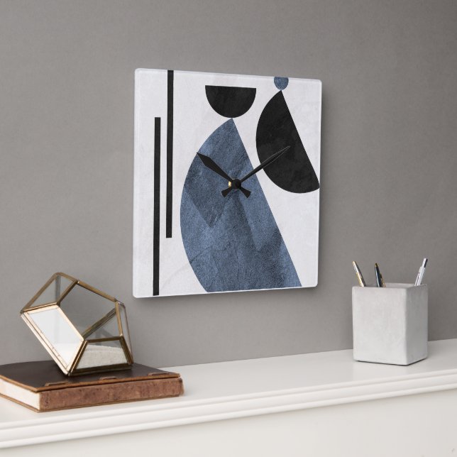 Modern Abstract Blue Geometric Square Wall Clock  (Office)