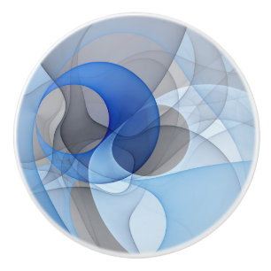 Modern Abstract Blue Gray Fractal Art Graphic Ceramic Knob