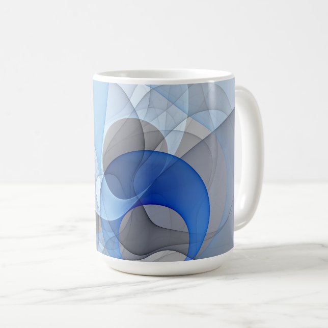 Modern Abstract Blue Gray Fractal Art Graphic Coffee Mug (Front Right)