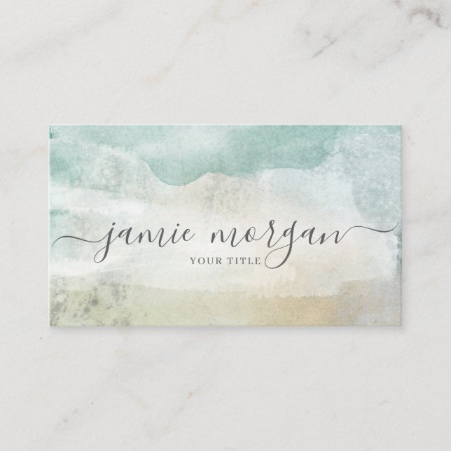 Modern Abstract Blue Green Watercolor Shapes Business Card (Front)