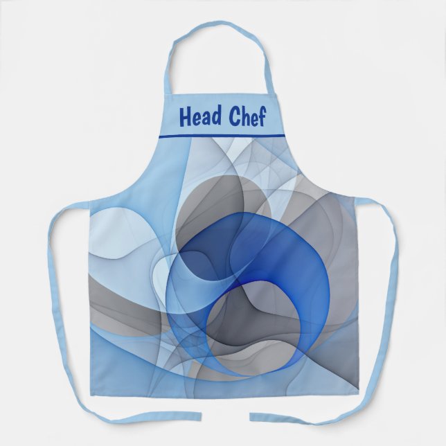 Modern Abstract Blue Grey Fractal Art Graphic Apron (Front)