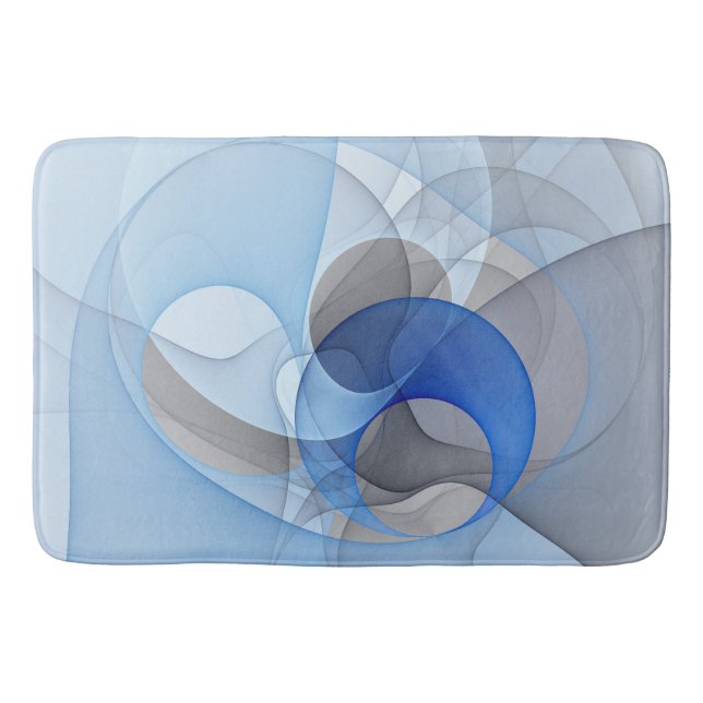 Modern Abstract Blue Grey Fractal Art Graphic Bath Mat (Front)