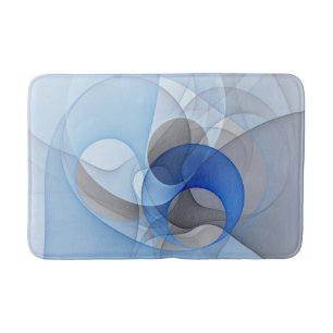 Modern Abstract Blue Grey Fractal Art Graphic Bath Mat
