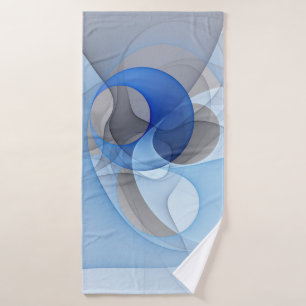 Modern Abstract Blue Grey Fractal Art Graphic Bath Towel