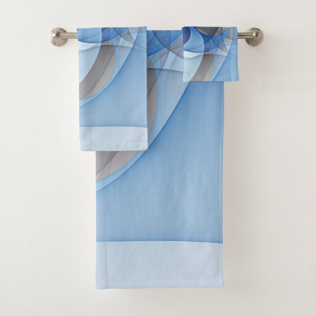 Modern Abstract Blue Grey Fractal Art Graphic Bath Towel Set (Insitu)