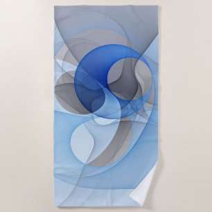 Modern Abstract Blue Grey Fractal Art Graphic Beach Towel