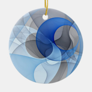 Modern Abstract Blue Grey Fractal Art Graphic Ceramic Ornament
