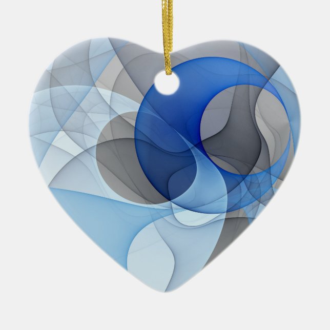 Modern Abstract Blue Grey Fractal Art Graphic Ceramic Ornament (Front)