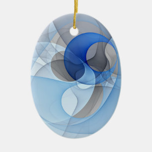 Modern Abstract Blue Grey Fractal Art Graphic Ceramic Ornament
