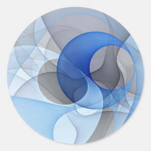 Modern Abstract Blue Grey Fractal Art Graphic Classic Round Sticker