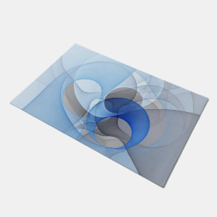 Modern Abstract Blue Grey Fractal Art Graphic Doormat