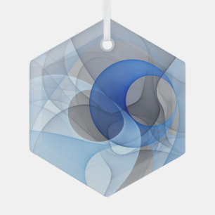 Modern Abstract Blue Grey Fractal Art Graphic Glass Ornament