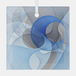 Modern Abstract Blue Grey Fractal Art Graphic Glass Ornament