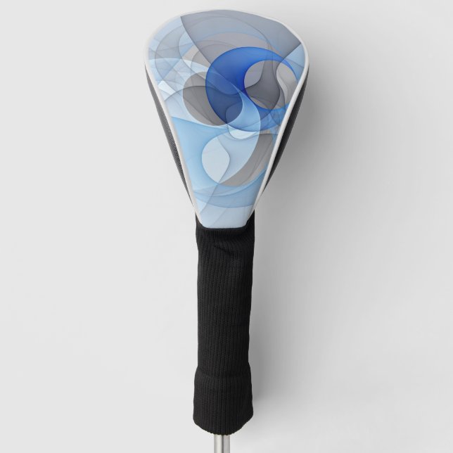 Modern Abstract Blue Grey Fractal Art Graphic Golf Head Cover (Front)