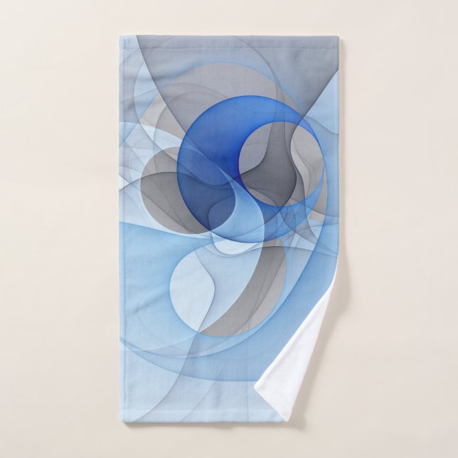 Modern Abstract Blue Grey Fractal Art Graphic Hand Towel (Hand Towel)