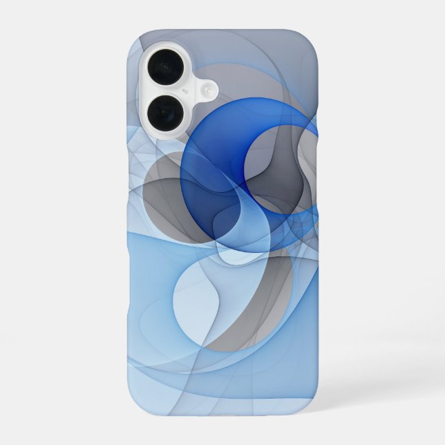 Modern Abstract Blue Grey Fractal Art Graphic iPhone 16 Case (Back)