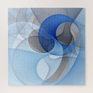 Modern Abstract Blue Grey Fractal Art Graphic Jigsaw Puzzle