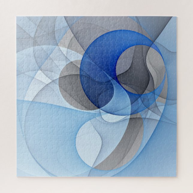 Modern Abstract Blue Grey Fractal Art Graphic Jigsaw Puzzle (Vertical)