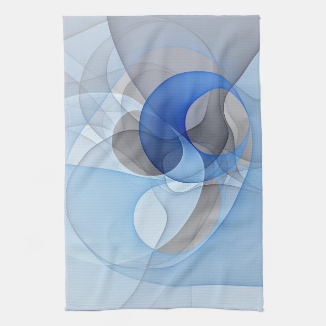 Modern Abstract Blue Grey Fractal Art Graphic Kitchen Towel (Vertical)