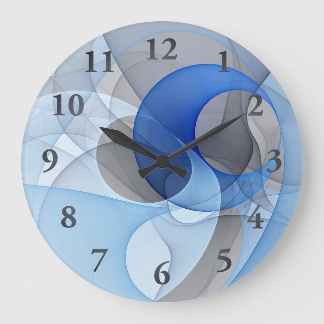 Modern Abstract Blue Grey Fractal Art Graphic Large Clock (Front)
