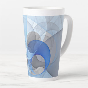 Modern Abstract Blue Grey Fractal Art Graphic Latte Mug