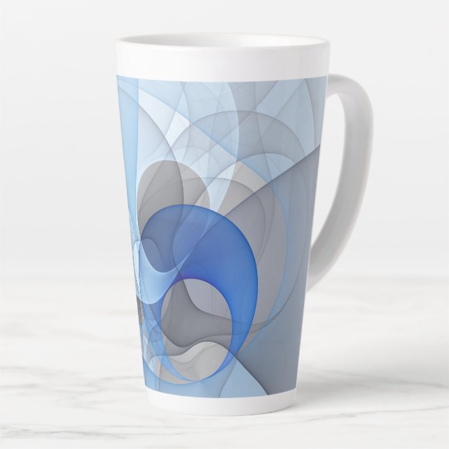 Modern Abstract Blue Grey Fractal Art Graphic Latte Mug (Right Angle)