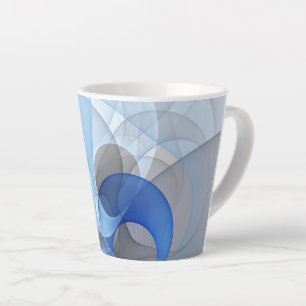 Modern Abstract Blue Grey Fractal Art Graphic Latte Mug