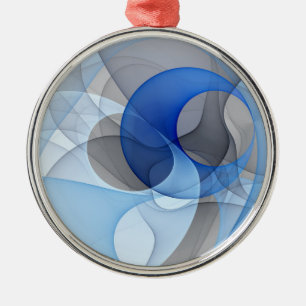 Modern Abstract Blue Grey Fractal Art Graphic Metal Ornament