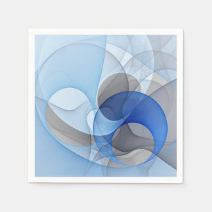 Modern Abstract Blue Grey Fractal Art Graphic Napkin