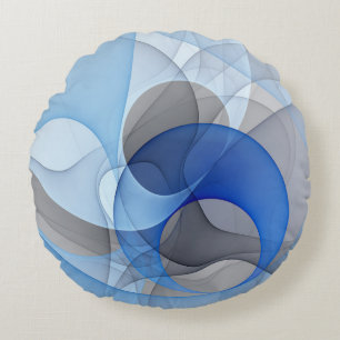 Modern Abstract Blue Grey Fractal Art Graphic Round Pillow