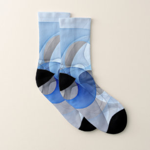 Modern Abstract Blue Grey Fractal Art Graphic Socks