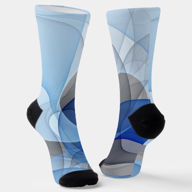 Modern Abstract Blue Grey Fractal Art Graphic Socks (Angled)