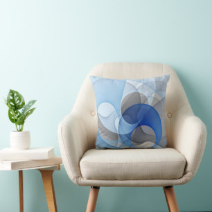 Modern Abstract Blue Grey Fractal Art Graphic Throw Pillow