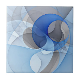 Modern Abstract Blue Grey Fractal Art Graphic Tile