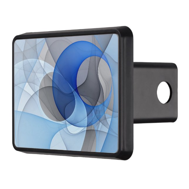 Modern Abstract Blue Grey Fractal Art Graphic Trailer Hitch Cover (Left)