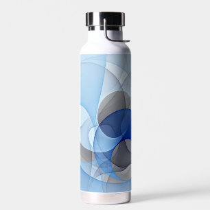 Modern Abstract Blue Grey Fractal Art Graphic Water Bottle