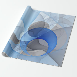 Modern Abstract Blue Grey Fractal Art Graphic Wrapping Paper