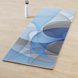 Modern Abstract Blue Grey Fractal Art Graphic Yoga Mat